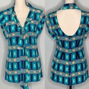 Tracy Reese Silk Geometric Low Back Blouse Blue XS